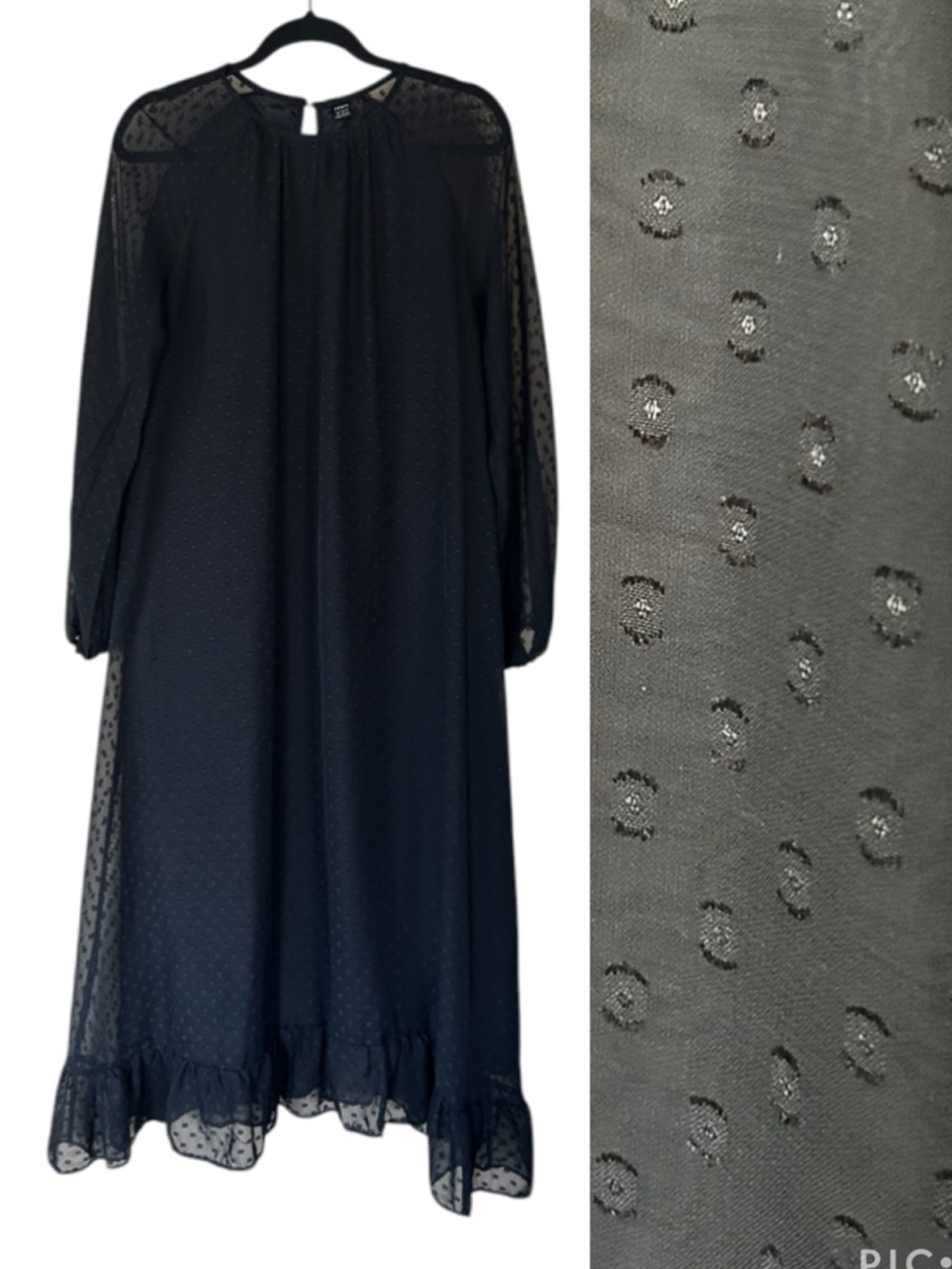 Whimsigoth chiffon polka dot long-sleeve dress ruffled hem M 6
